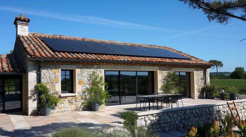 Maison avec panneaux solaires sur toiture en autoconsommation